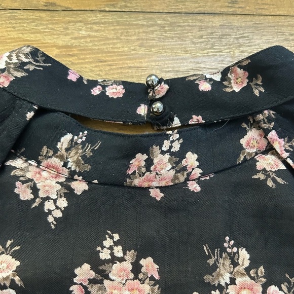 ANGIE Black with pink Floral Cold Shoulder Dress Open Back Bohemian Fall - Picture 13 of 15